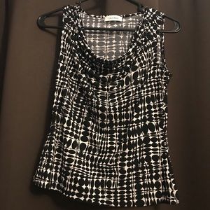 Black and white patterned sleeveless dress shirt